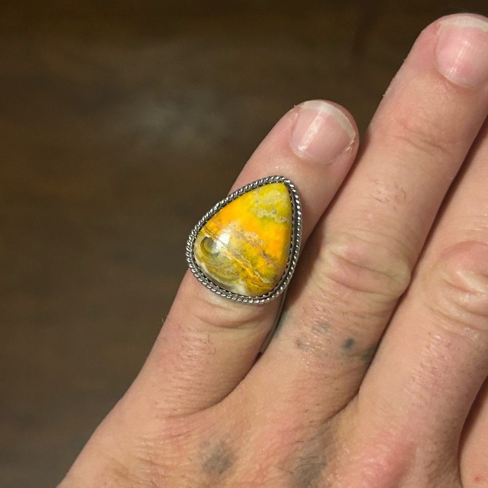 STERLING SILVER NATIVE AMERICAN SIGNED NEW HAND MADE BUMBLEBEE JASPER RING SZ 6